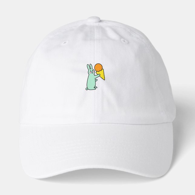 Cute Bunny Holding Ice Cream Hat (Front)