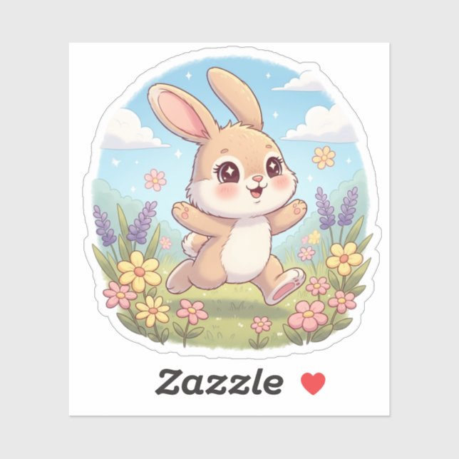 Cute Bunny Hopping in a Flower Field Sticker (Sheet)