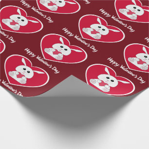 Cute bunny Hoppy Valentine day red Heart pattern Wrapping Paper