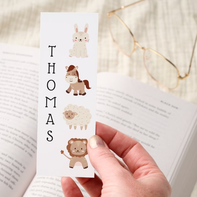 Cute Bunny, Horse, Sheep & Lion Personalized Kids  Bookmarks (Hand)