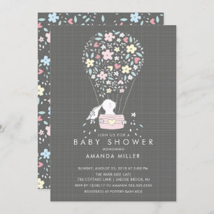 Cute Bunny Hot Air Balloon Baby Shower Invitation