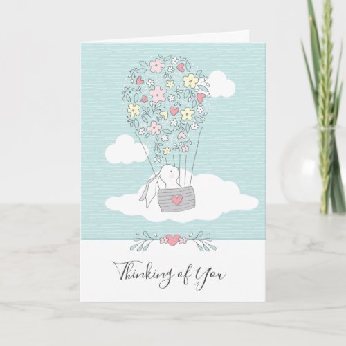 Cute Bunny Hot Air Balloon Thinking of You Card