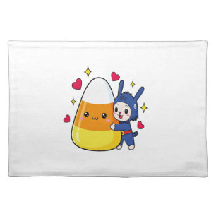 Cute Bunny Hugging Candy Corn Cloth Placemat