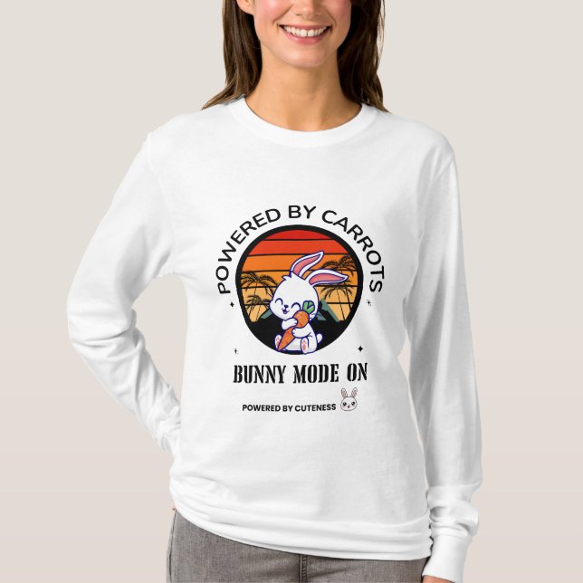 Cute Bunny Hugging Carrot Retro Sunset T-Shirt  (Front)