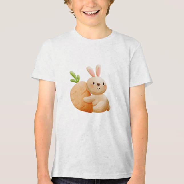 Cute Bunny Hugging Carrot Tri-Blend Shirt (Front)
