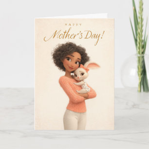 Cute Bunny Hugging Mom Happy Mother’s Day Card