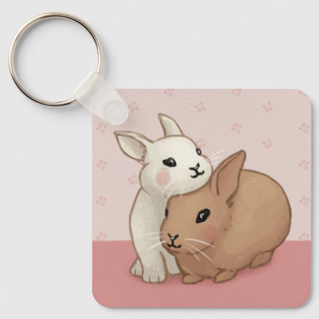 Cute Bunny Illustration Keychain (Front)