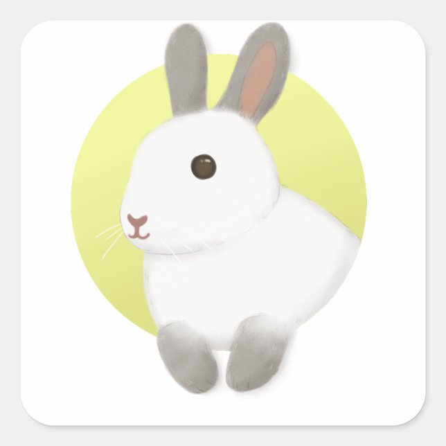Cute Bunny Illustration Square Sticker (Front)