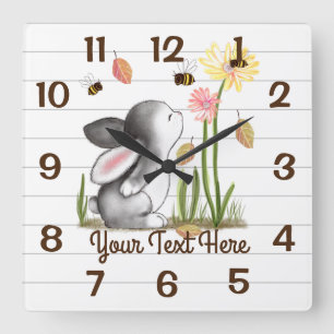 Cute bunny illustration Wall Clocks