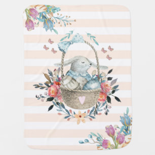 Cute Bunny in a basket with Eggs & Pretty Flowers Baby Blanket
