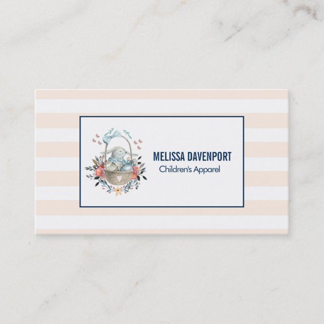 Cute Bunny in a basket with Eggs & Pretty Flowers Business Card (Front)