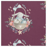Cute Bunny in a basket with Eggs &amp; Pretty Flowers Fabric