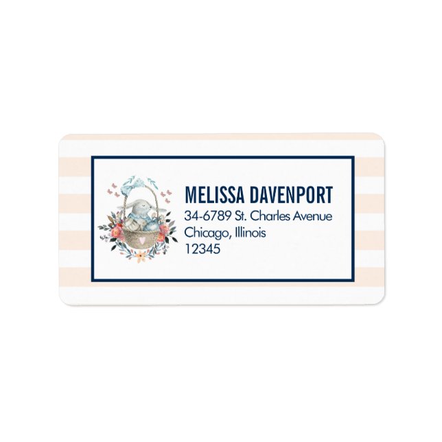 Cute Bunny in a basket with Eggs & Pretty Flowers Label (Front)