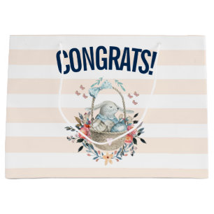 Cute Bunny in a basket with Eggs & Pretty Flowers Large Gift Bag