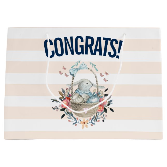 Cute Bunny in a basket with Eggs & Pretty Flowers Large Gift Bag (Front)