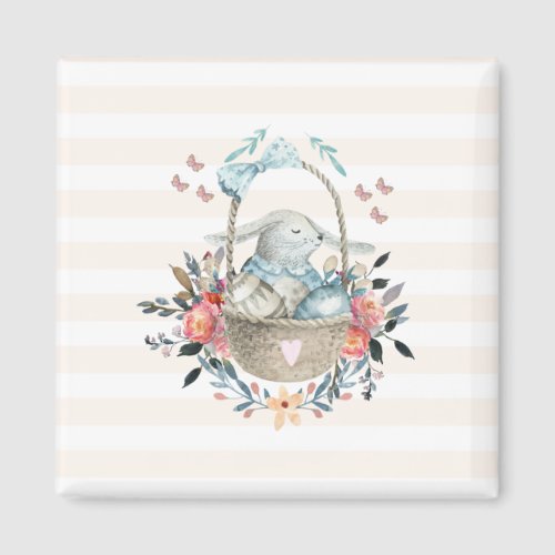 Cute Bunny in a basket with Eggs  Pretty Flowers Magnet