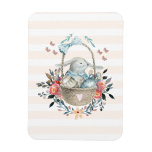 Cute Bunny in a basket with Eggs & Pretty Flowers Magnet