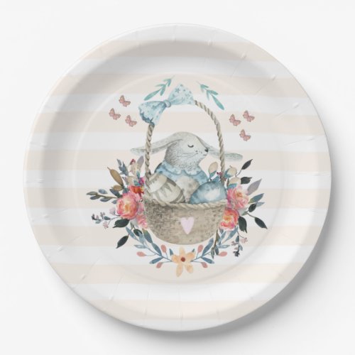 Cute Bunny in a basket with Eggs  Pretty Flowers Paper Plates