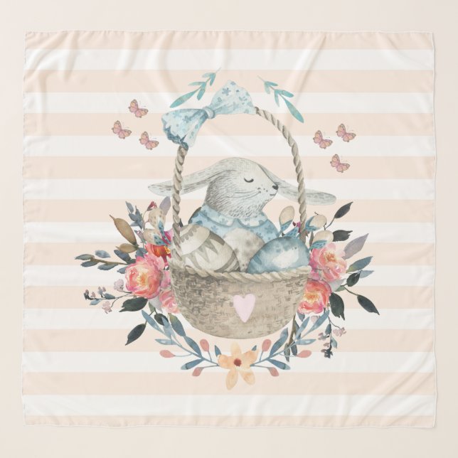 Cute Bunny in a basket with Eggs & Pretty Flowers Scarf (Front)