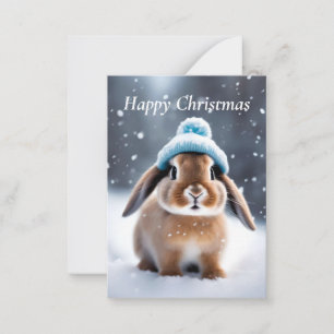 Cute Bunny in a Bobble Hat OWN ART Christmas Note Card