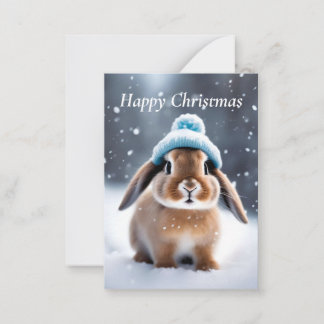 Cute Bunny in a Bobble Hat OWN ART Christmas Note Card