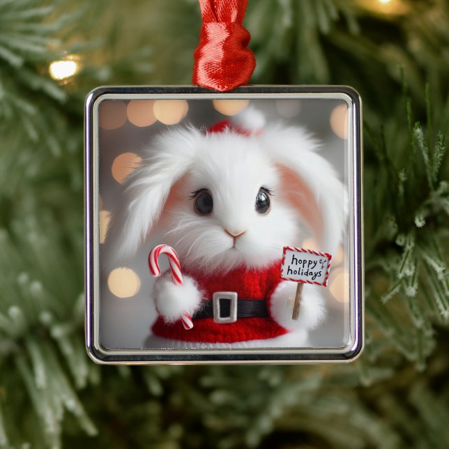 Cute bunny in a Christmas costume Metal Ornament (Tree)