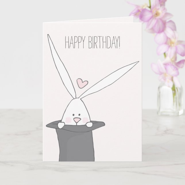Cute Bunny in a Top Hat - Birthday Card (Orchid)