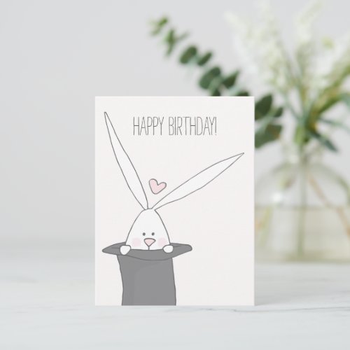Cute Bunny in a Top Hat _ Birthday Postcard