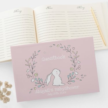 Cute Bunny in a Wreath, Blush Pink Babyshower