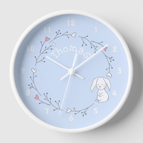 Cute Bunny in a Wreath Lavender Nursery  Kids Clock