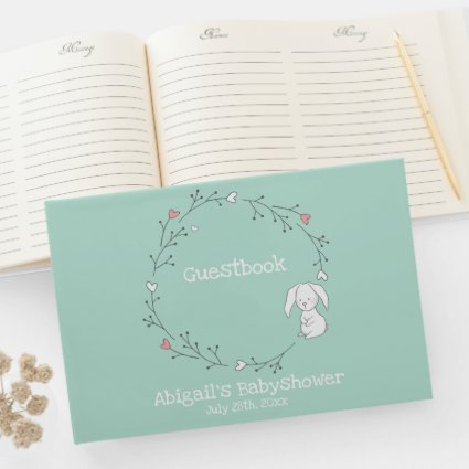 Cute Bunny in a Wreath, Mint Green Babyshower