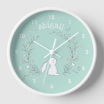 Cute Bunny in a Wreath, Mint Green Nursery / Kids'