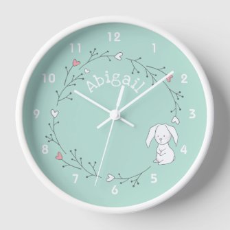 Cute Bunny in a Wreath, Mint Green Nursery / Kids'