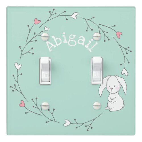 Cute Bunny in a Wreath Mint Green Nursery  Kids Light Switch Cover