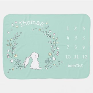 Cute Bunny in a Wreath - Monthly Milestone  Baby B