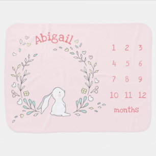 Cute Bunny in a Wreath - Monthly Milestone Baby Blanket