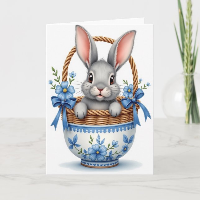 Cute Bunny In Basket Greeting Card (Front)