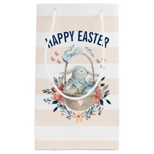 Cute Bunny in Basket  Pretty Florals Happy Easter Small Gift Bag