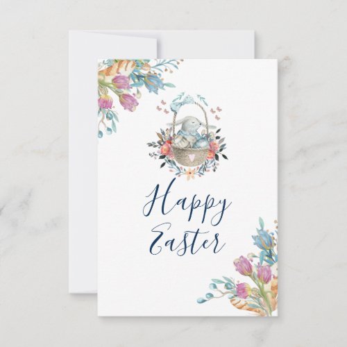 Cute Bunny in Basket  Tulip Florals Happy Easter Invitation