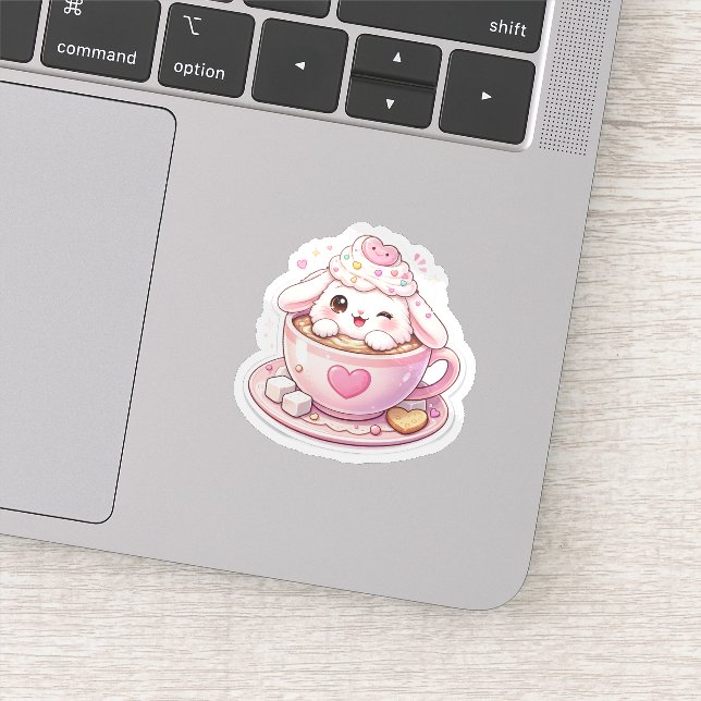 Cute Bunny in Coffee Cup Kawaii Sticker (Detail)