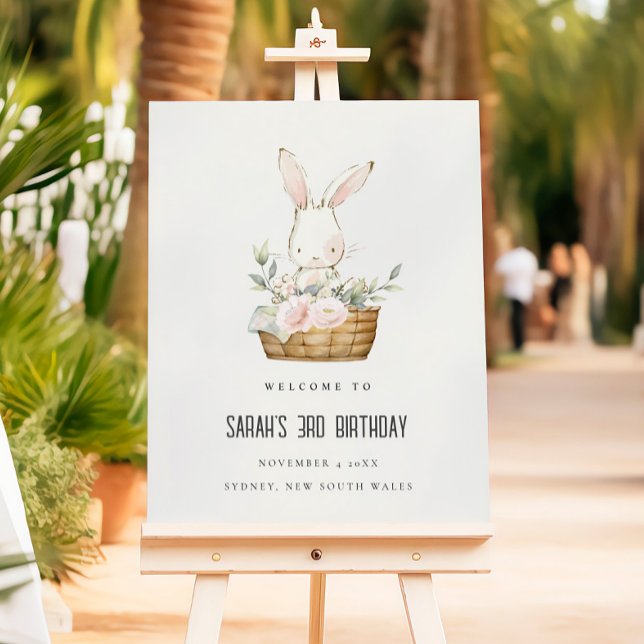 Cute Bunny In Floral Basket Kids Photo Birthday Foam Board (Creator Uploaded)