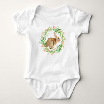Cute Bunny In Floral Wreath Baby Bodysuit by DP_Holidays at Zazzle