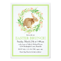 Cute Bunny in Floral Wreath Easter Brunch Card