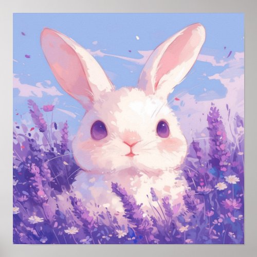 Cute Bunny in Flowers Poster
