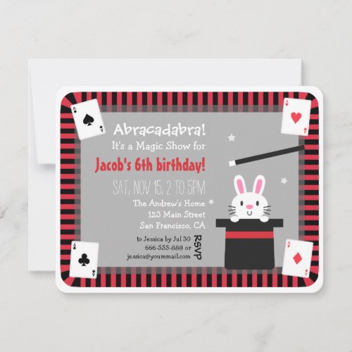 Cute Bunny in Magic Hat Birthday Party Invitations