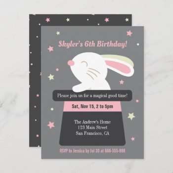 Cute Bunny In Magic Hat Stars Kids Birthday Party Invitation by RustyDoodle at Zazzle