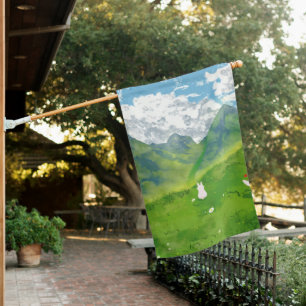 Cute Bunny in Mountain View House Flag