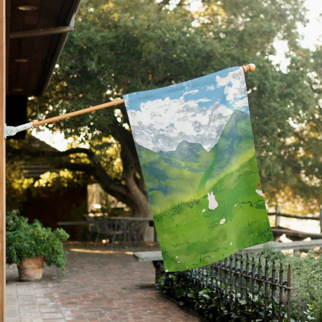 Cute Bunny in Mountain View House Flag (In SItu)
