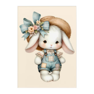 Cute Bunny in Overalls with Straw Hat & Bow Acrylic Print