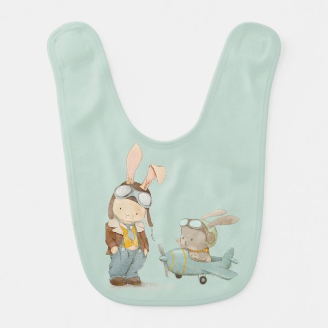 cute bunny in pilot helmet baby bib (Front)